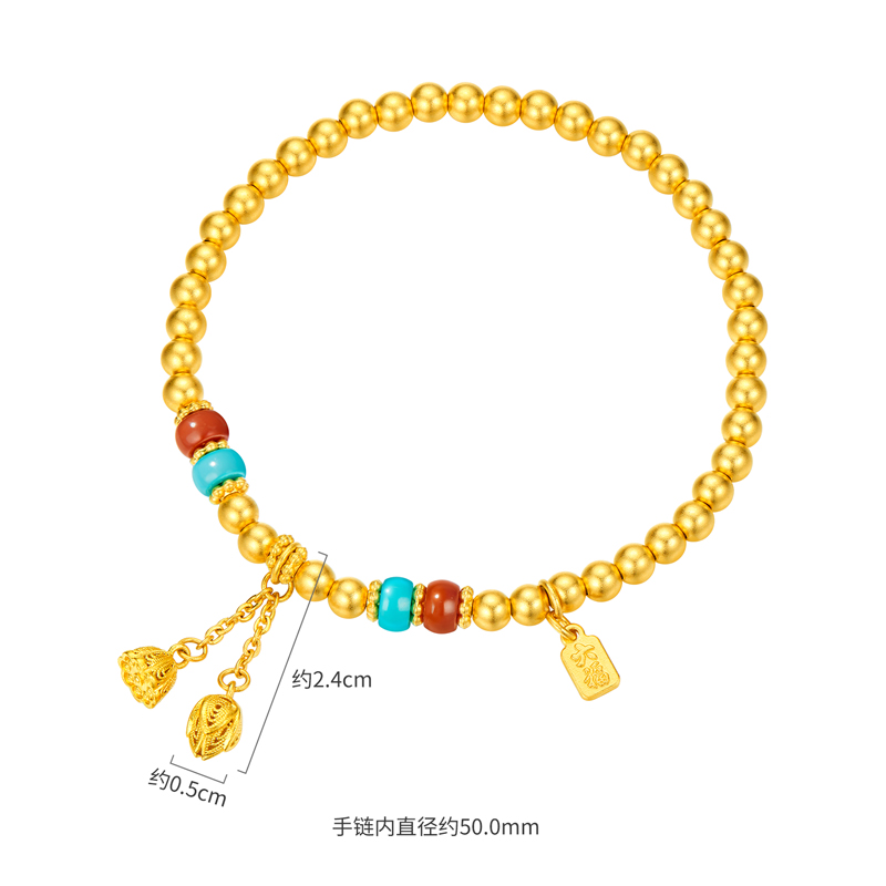 六福珠宝福满传家两世欢黄金手链女玉髓绿松石手串计价L35G0006DS【联系客服补货】【视频看货】