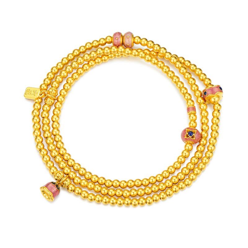 六福珠宝福满传家铃兰花黄金项链鎏彩足金三圈手串计价F63G0080DS赏春【1V1直播看货】