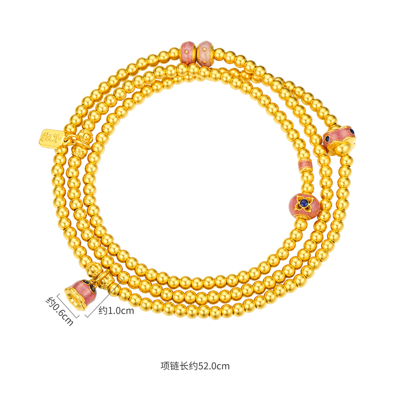六福珠宝福满传家铃兰花黄金项链鎏彩足金三圈手串计价F63G0080DS赏春【1V1直播看货】