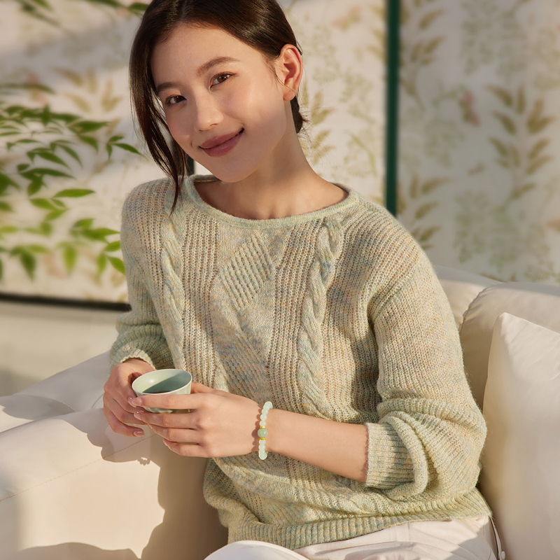 六福珠宝空山烟雨和田玉手串女鎏彩黄金手链5D硬金串珠L74A0002DS