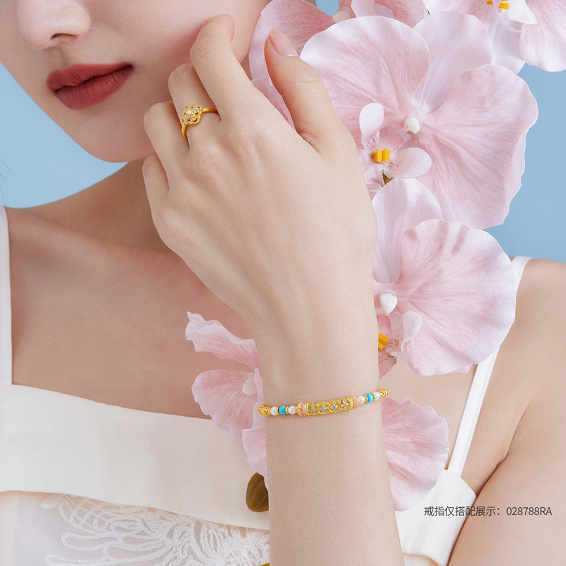 【成毅同款】【成毅同款】六福珠宝宋韵花开海韵黄金手链珍珠女绿松石028478BA赏春【联系客服补货】【1V1直播看货】