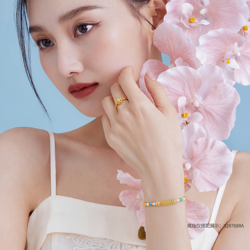 【成毅同款】【成毅同款】六福珠宝宋韵花开海韵黄金手链珍珠女绿松石028478BA赏春【联系客服补货】【1V1直播看货】