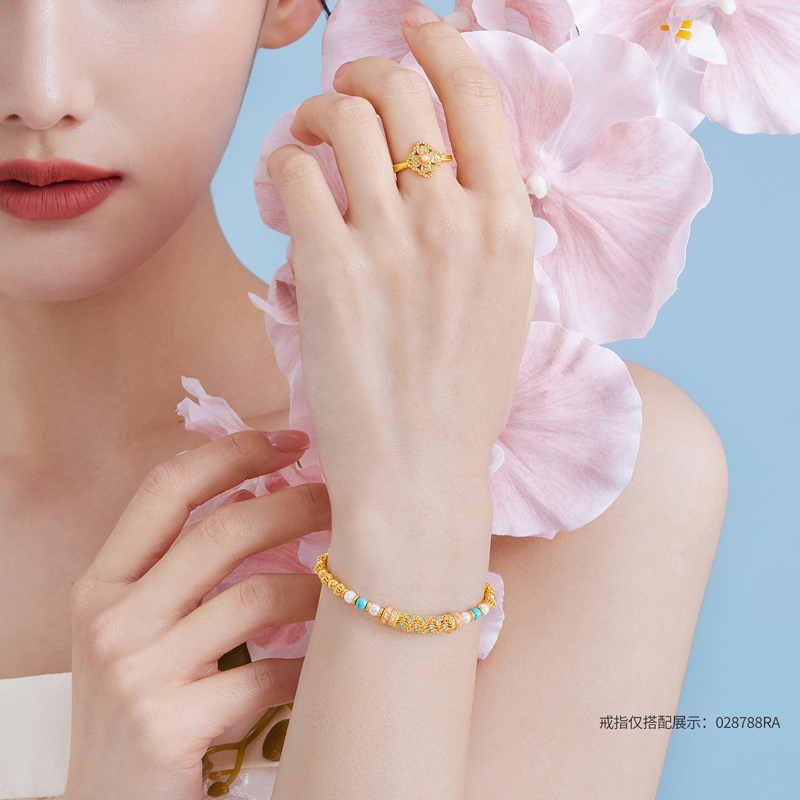 【成毅同款】【成毅同款】六福珠宝宋韵花开海韵黄金手链珍珠女绿松石028478BA赏春【联系客服补货】【1V1直播看货】