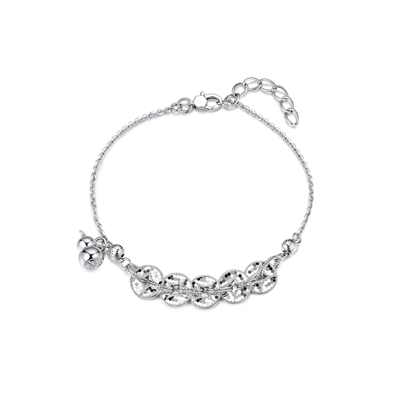 六福珠宝钱多多铂金手链铂950女铜钱挂坠白金葫芦计价F63P0041DS