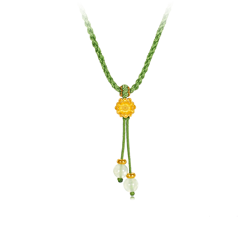 六福珠宝好运莲莲黄金项链吊坠女款六瓣莲花流苏葡萄石A01A0022DS