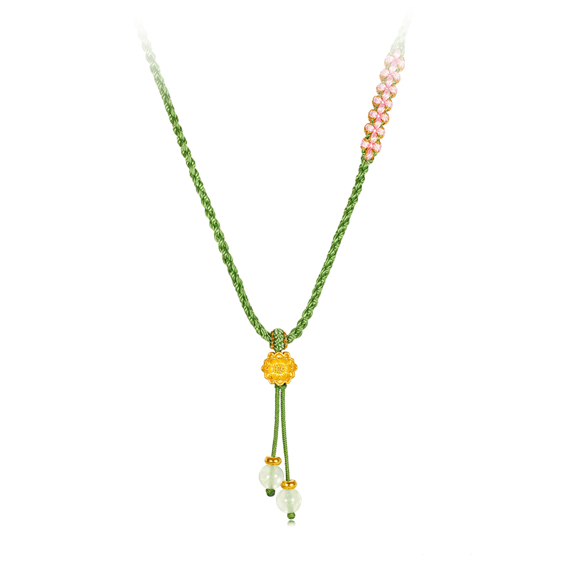 六福珠宝好运莲莲黄金项链吊坠女款六瓣莲花流苏葡萄石A01A0022DS