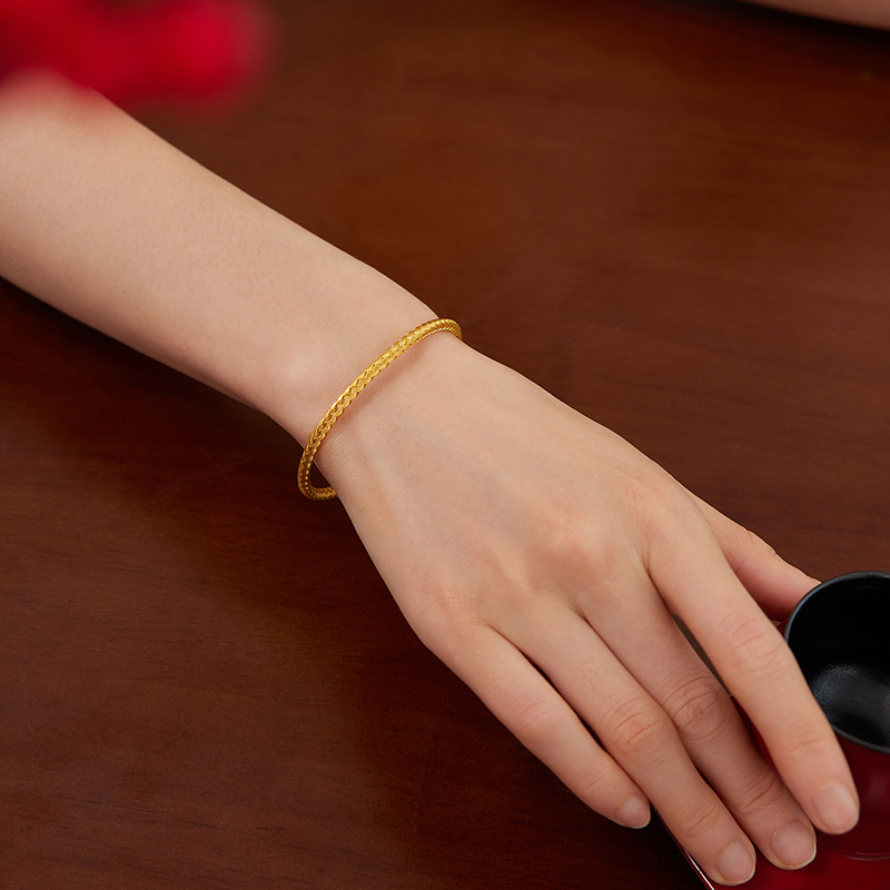 六福珠宝福满传家柿子葫芦黄金手镯女铜钱手工编织计价F21G0038DS【1V1直播看货】