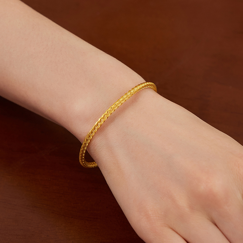 六福珠宝福满传家柿子葫芦黄金手镯女铜钱手工编织计价F21G0038DS【1V1直播看货】