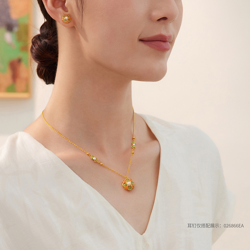 六福珠宝福满传家敦丽金煌唐彩宝相花黄金项链女珍珠计价026866NA【联系客服补货】【视频看货】