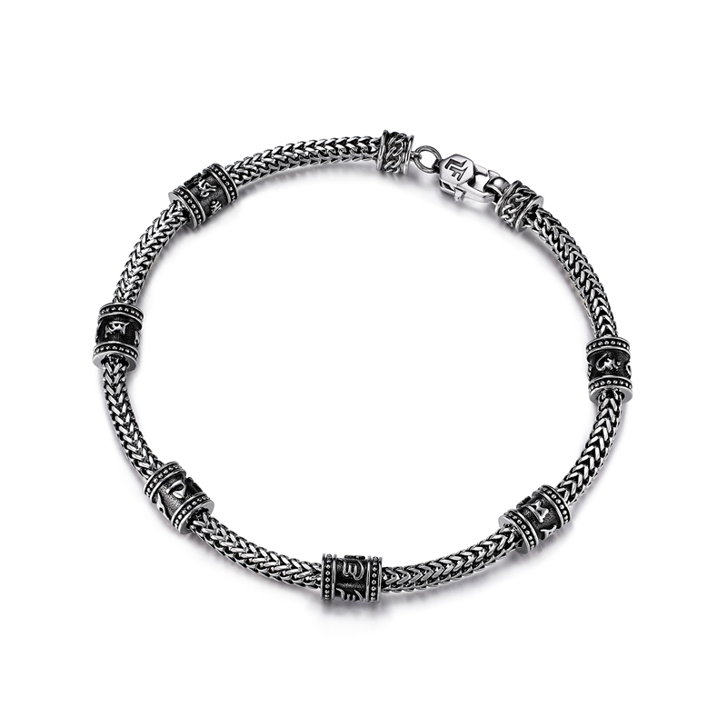 六福珠宝六字真言铂金手链铂950男电黑白金八达链计价G07P0010DS【1V1直播看货】