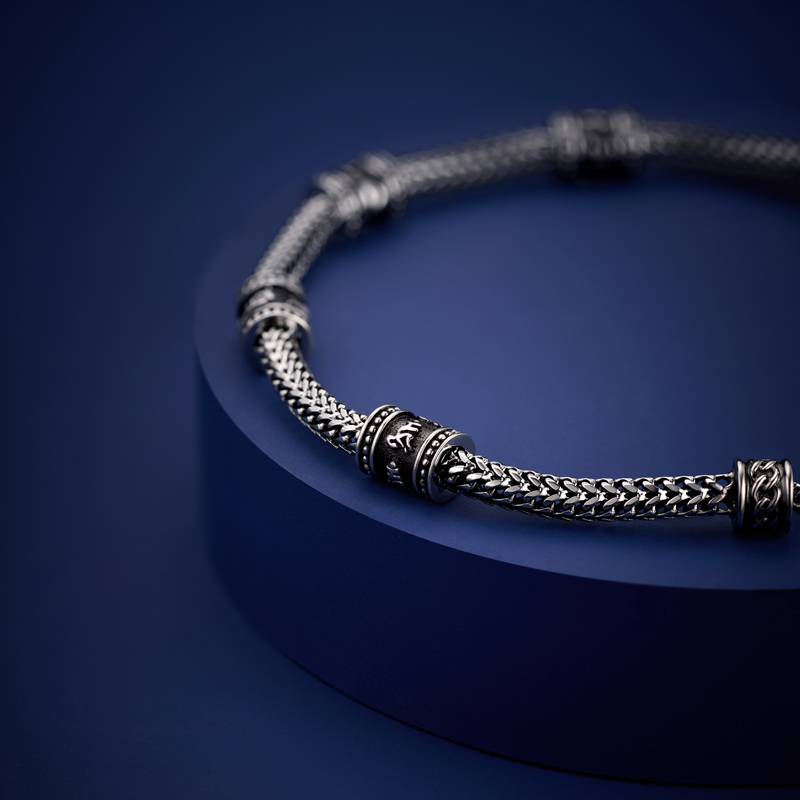 六福珠宝六字真言铂金手链铂950男电黑白金八达链计价G07P0010DS【1V1直播看货】