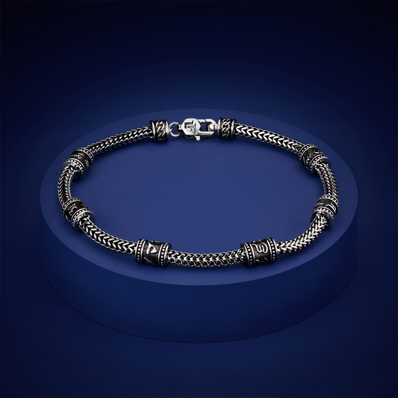 六福珠宝六字真言铂金手链铂950男电黑白金八达链计价G07P0010DS【1V1直播看货】