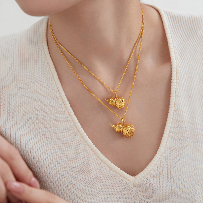 六福珠宝光影金葫芦黄金吊坠女款5G碎碎冰足金挂坠计价029310pab【1V1直播看货】