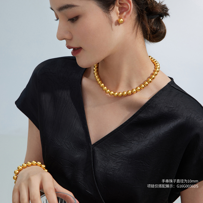 六福珠宝大金珠黄金足金硬金手链女款计价G16G0033DS