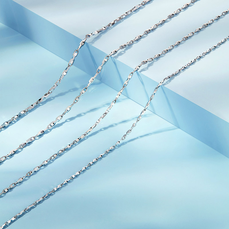 六福珠宝个性百搭白金链子女铂950铂金项链素链计价L04P0017DS