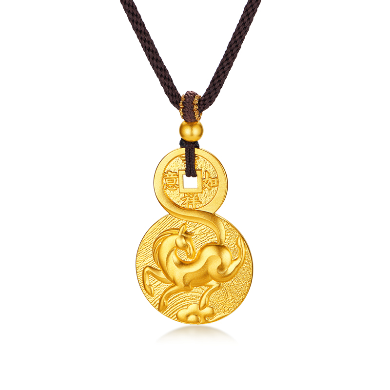 六福珠宝福满传家马到功成黄金项链吊坠男女金铜钱计价G16G0046DS【联系客服补货】【1V1直播看货】