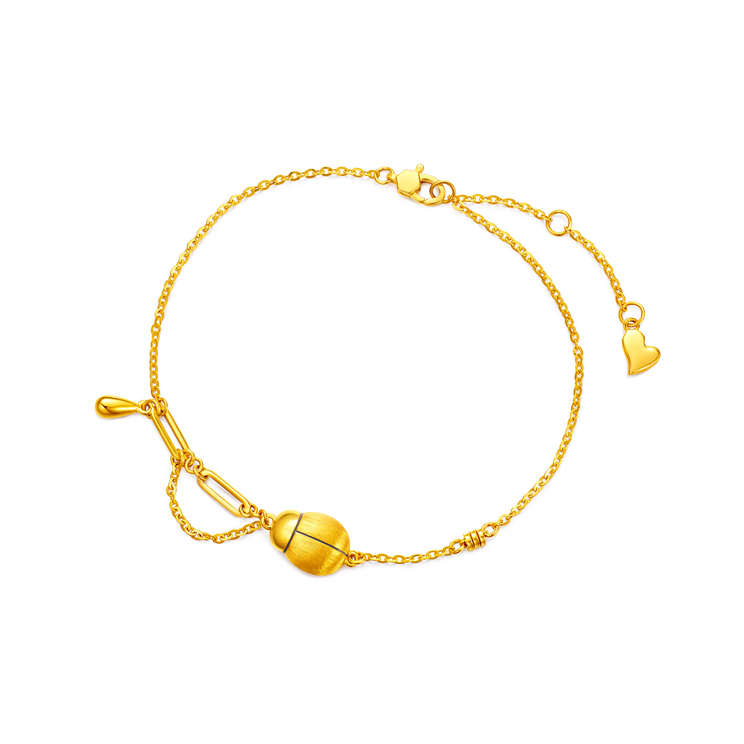 六福珠宝甲壳虫黄金手链女5G手工拉丝电黑足金首饰计价EFG0003DS