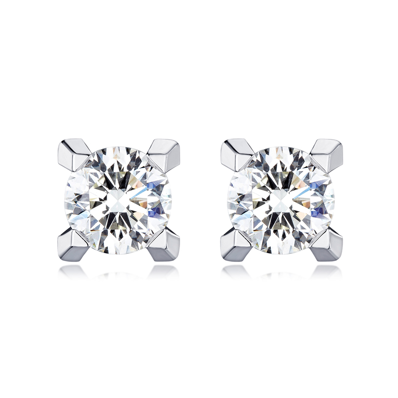 六福珠宝Hexicon天然钻石耳钉女款18k金耳环四爪钻石耳饰HX31556B【联系客服补货】【1V1直播看货】