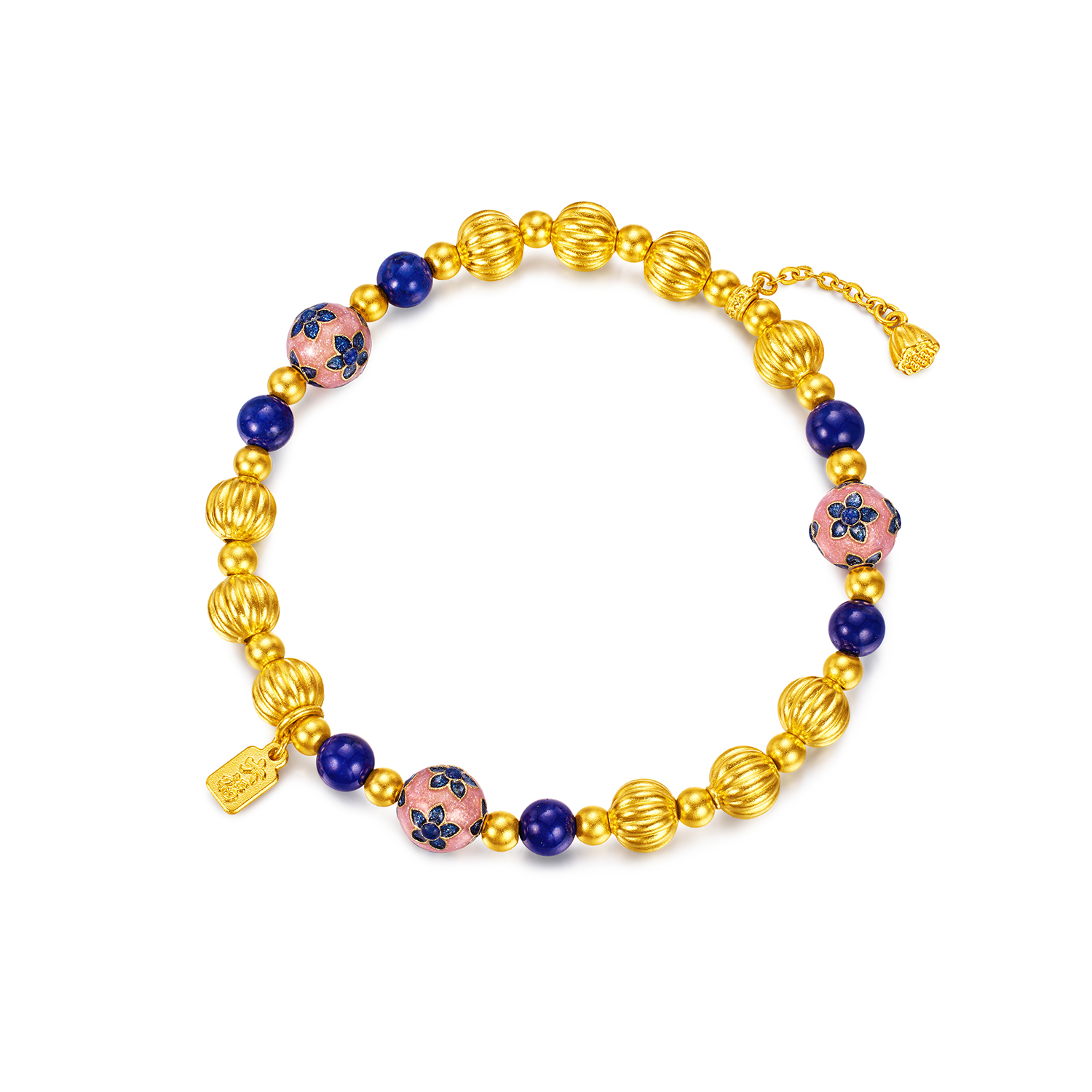 六福珠宝南瓜珠黄金手链女款鎏彩转运珠青金石手串计价G39G0029DS【1V1直播看货】