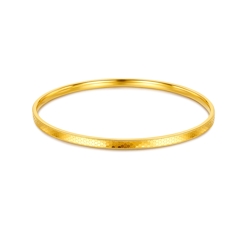 六福珠宝圆点车花黄金手镯女款闪耀足金镯子首饰计价G16G0044DS【1V1直播看货】