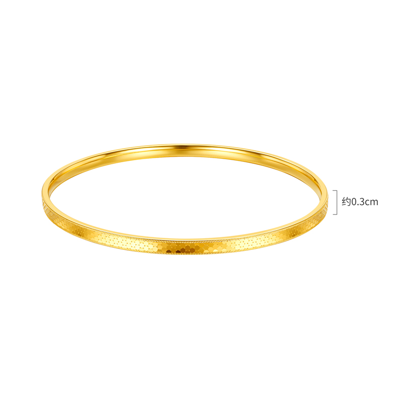 六福珠宝圆点车花黄金手镯女款闪耀足金镯子首饰计价G16G0044DS【1V1直播看货】