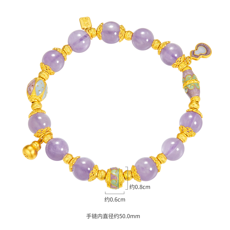 六福珠宝九紫离火紫藤花黄金手链女葫芦紫水晶手串计价F63G0087DS【联系客服补货】