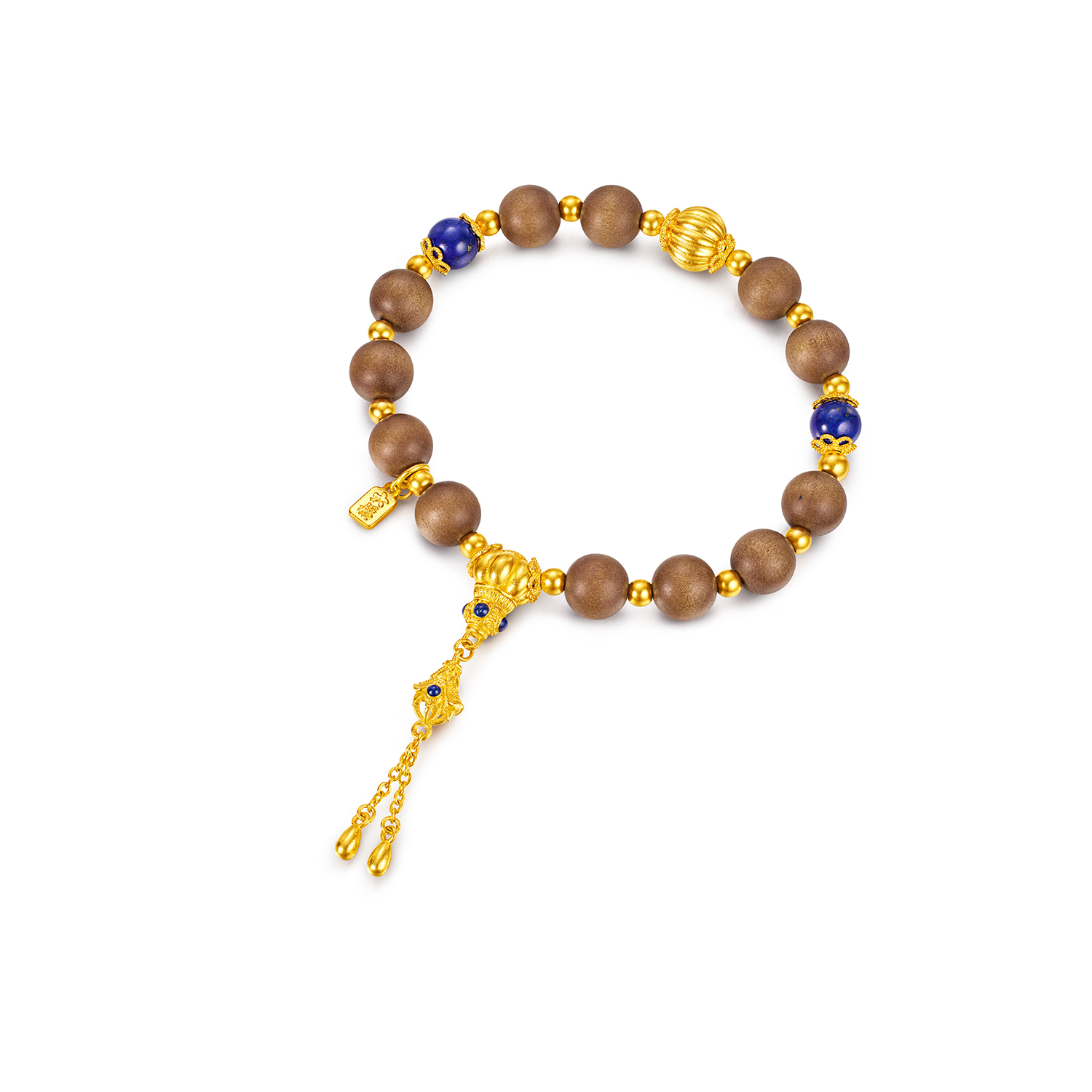 六福珠宝福满传家南瓜珠黄金手链老檀木手串青金石计价G39G0031DS【1V1直播看货】