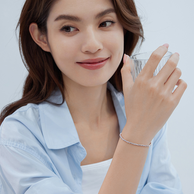 六福珠宝算盘珠铂金手链铂950女款闪耀白金手串计价F63P0040DS