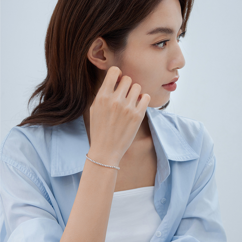 六福珠宝西瓜珠铂金手链铂950女闪耀白金珠子手串计价F63P0039DS