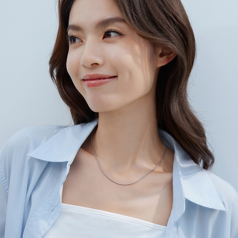 六福珠宝闪耀铂金项链铂950女锁骨圆珠链白金素链计价L18P0002DS