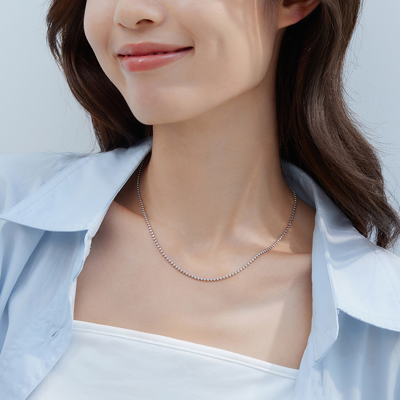 六福珠宝闪耀铂金项链铂950女锁骨圆珠链白金素链计价L18P0002DS