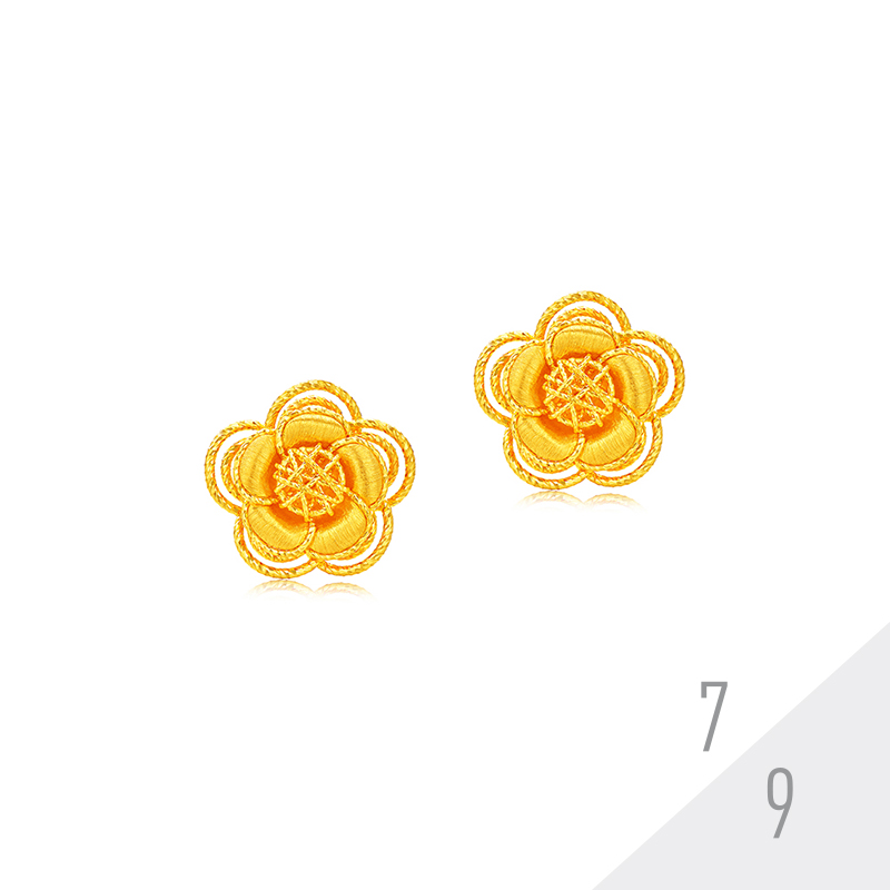 【天天爱上新-预售定金多退少补-工费5折】六福珠宝花香四溢足金耳环027368EA