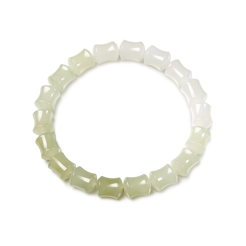 六福珠宝光面渐变和田玉手串女款日常竹节珠玉石手链F21A0029DS