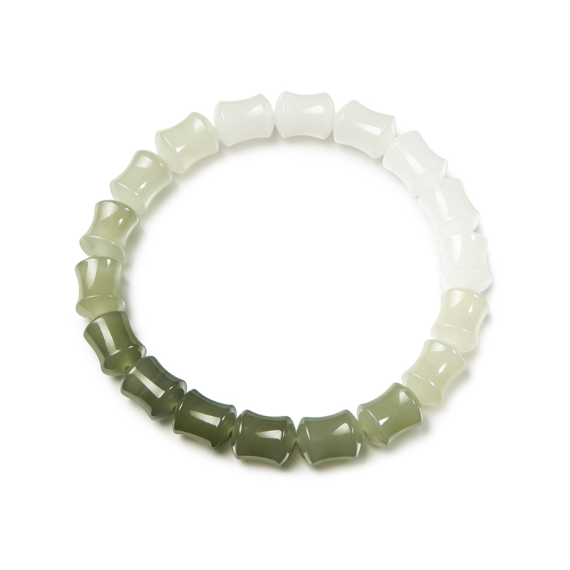 六福珠宝光面渐变和田玉手串女款日常竹节珠玉石手链F21A0029DS