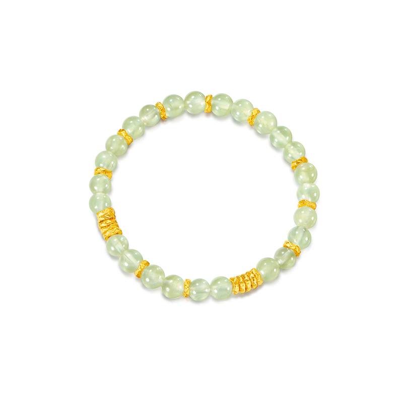 六福珠宝盘缠金葡萄石水晶黄金足金硬金手链女款A01A0028DS