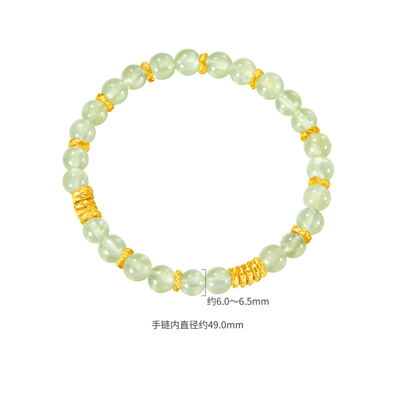 六福珠宝盘缠金葡萄石水晶黄金足金硬金手链女款A01A0028DS