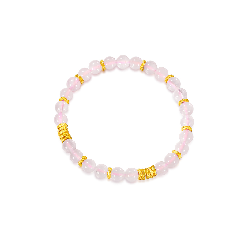 六福珠宝盘缠金葡萄石水晶黄金足金硬金手链女款A01A0028DS