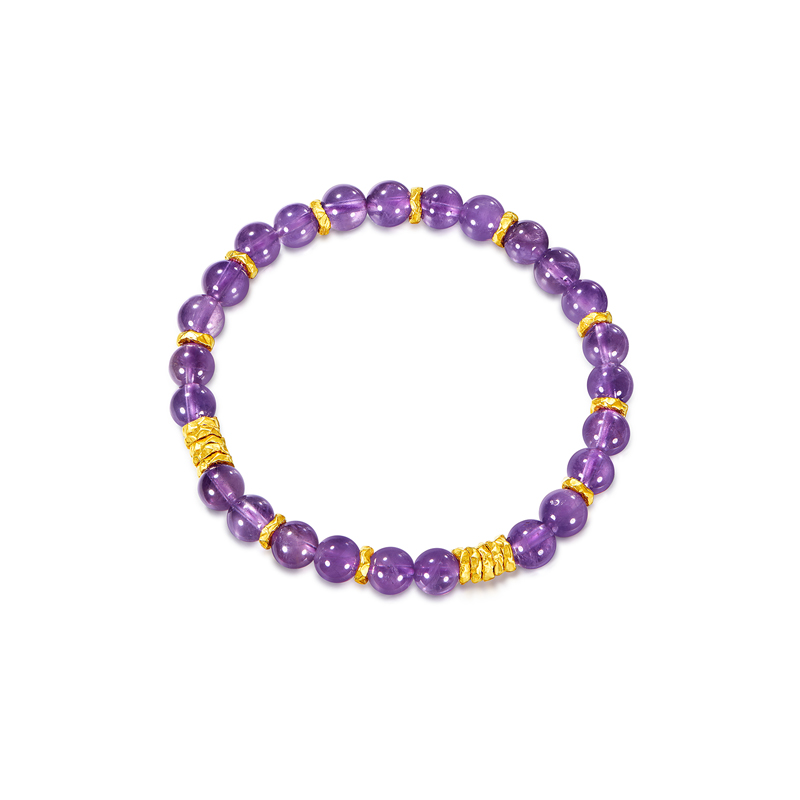 六福珠宝盘缠金葡萄石水晶黄金足金硬金手链女款A01A0028DS