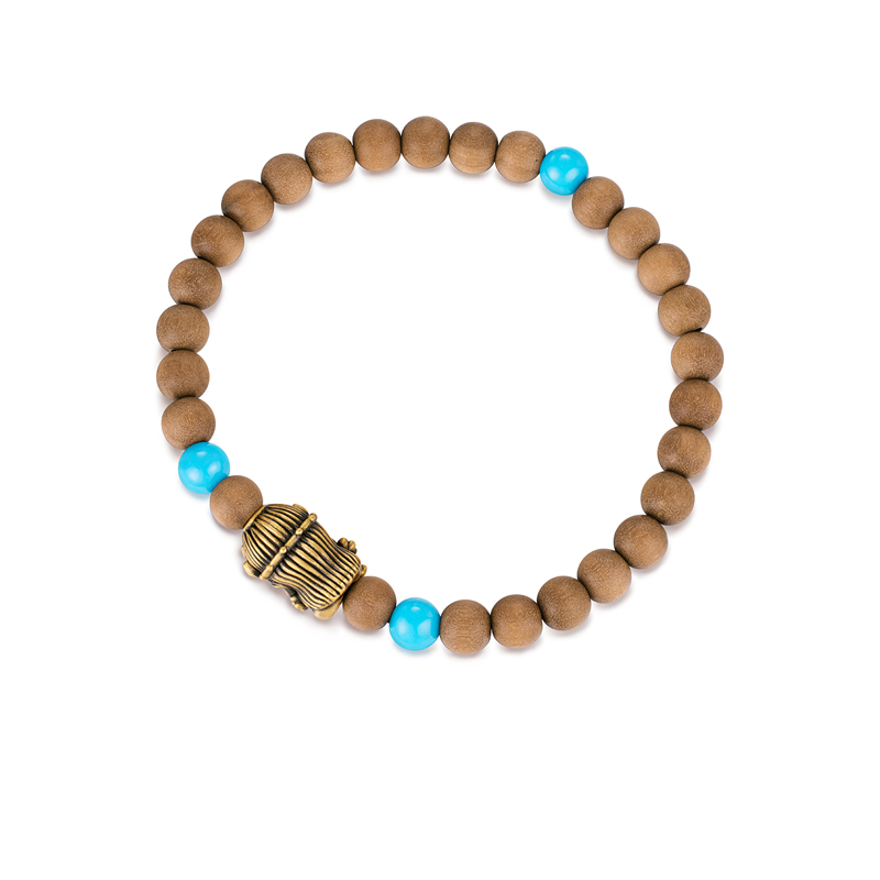 六福珠宝藏传文化密码绿度母黄金手链绿松石老山檀手串GJA0075DS母亲