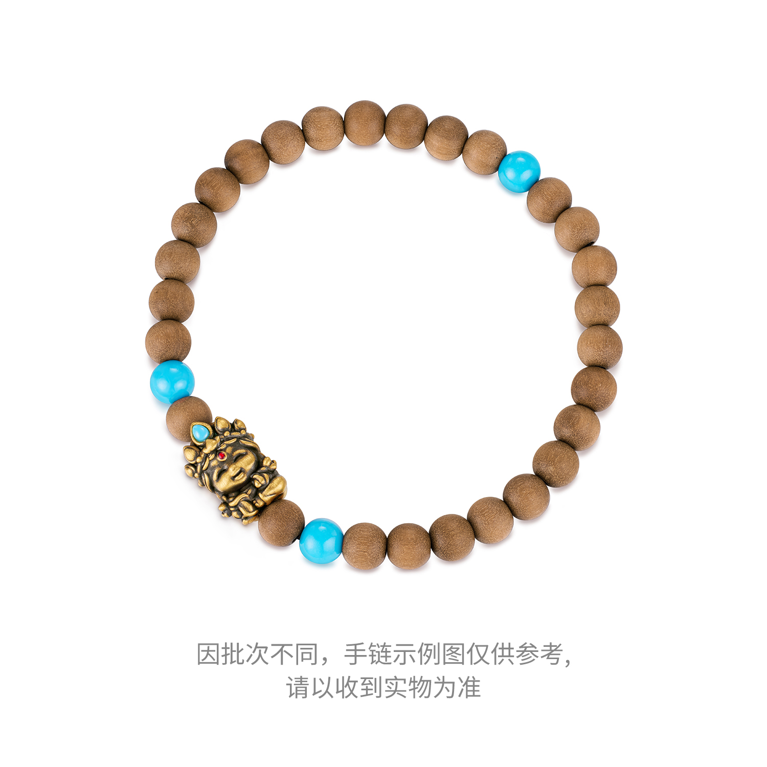 六福珠宝藏传文化密码绿度母黄金手链绿松石老山檀手串GJA0075DS母亲