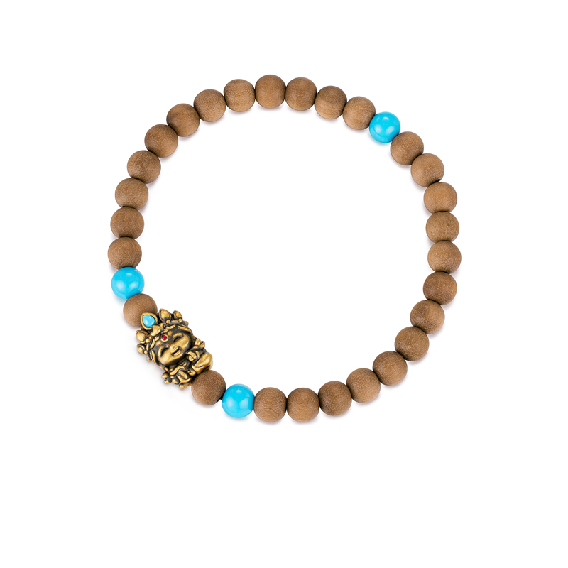 六福珠宝藏传文化密码绿度母黄金手链绿松石老山檀手串GJA0075DS母亲