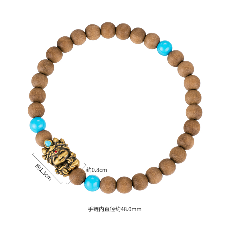 六福珠宝藏传文化密码绿度母黄金手链绿松石老山檀手串GJA0075DS母亲