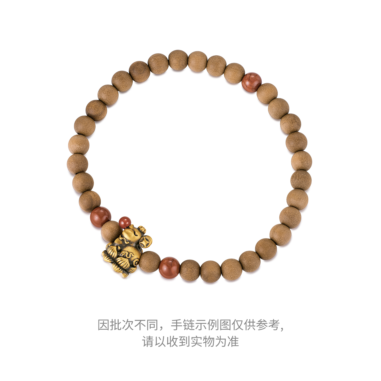 六福珠宝藏传文化密码吐宝鼠黄金转运珠手链老山檀手串GJA0077DS