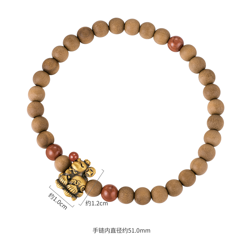 六福珠宝藏传文化密码吐宝鼠黄金转运珠手链老山檀手串GJA0077DS
