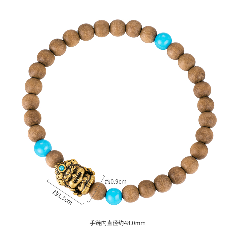 六福珠宝藏传文化密码大黑天黄金手链绿松石老山檀手串GJA0076DS