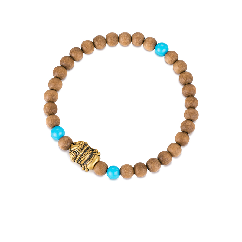 六福珠宝藏传文化密码大黑天黄金手链绿松石老山檀手串GJA0076DS