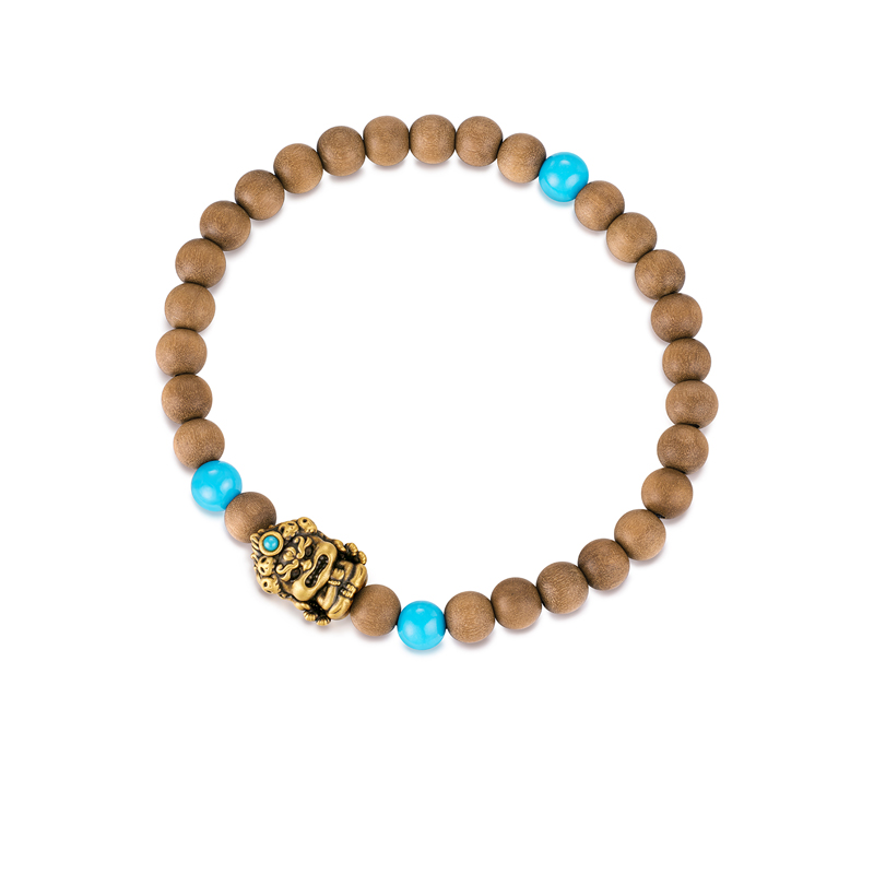 六福珠宝藏传文化密码大黑天黄金手链绿松石老山檀手串GJA0076DS