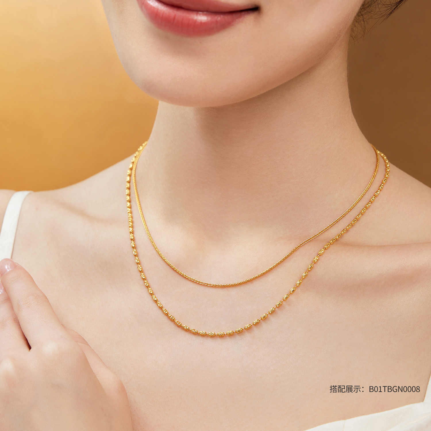 六福珠宝光影金星河光锦黄金项链女5G足金珠仔链素链计价024394na【联系客服补货】