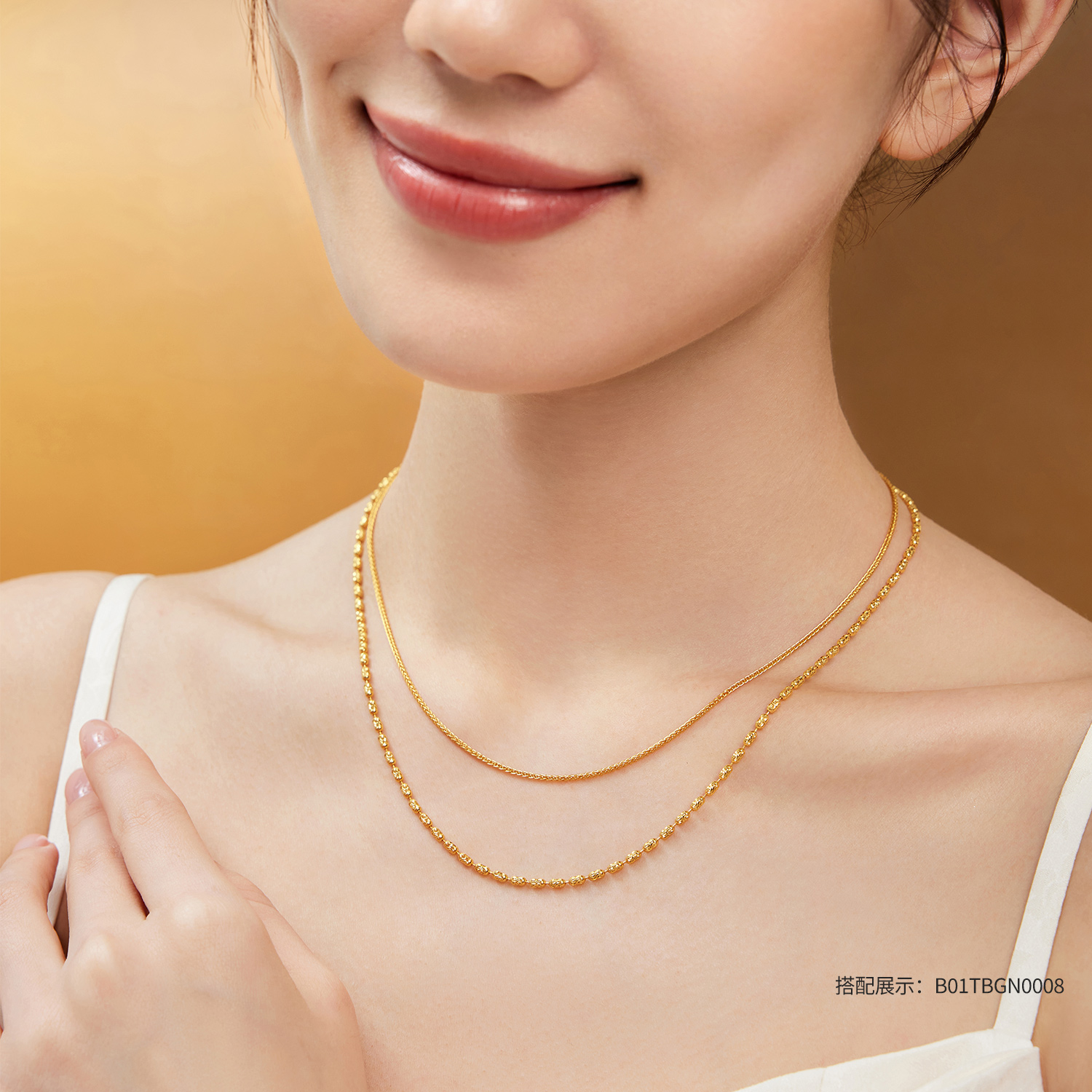 六福珠宝光影金星河光锦黄金项链女5G足金珠仔链素链计价024394na【联系客服补货】