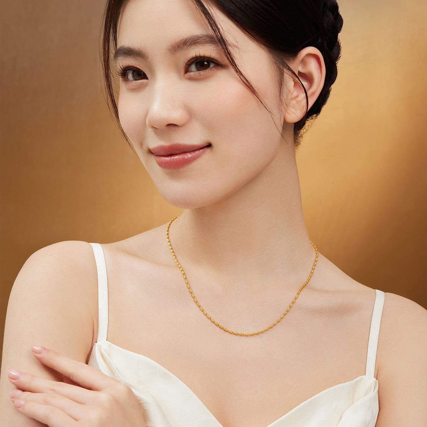 六福珠宝光影金星河光锦黄金项链女5G足金珠仔链素链计价024394na【联系客服补货】